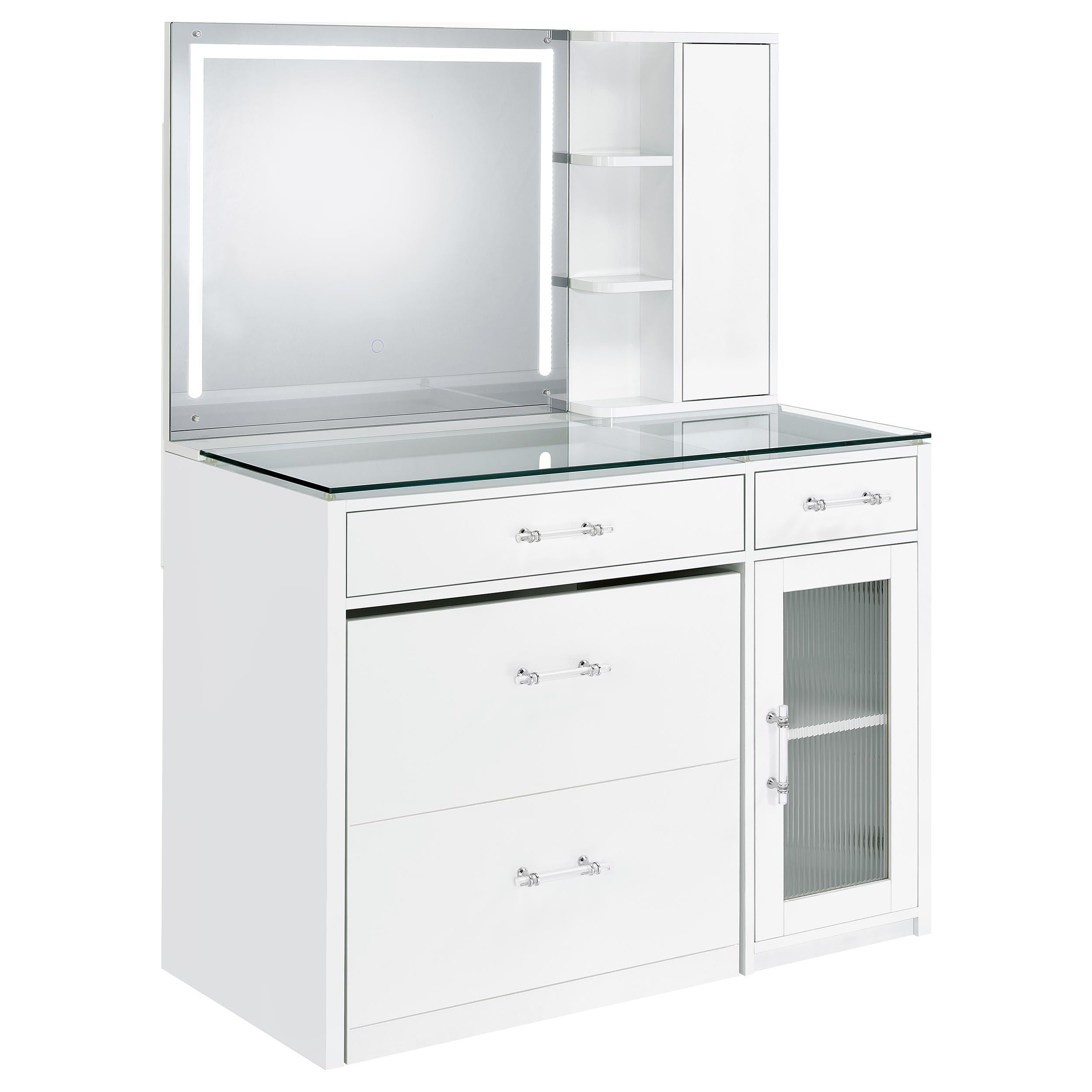 Coaster Furniture Flora 930218 2-drawer Vanity Set with LED Mirror - White High Gloss - Image 1