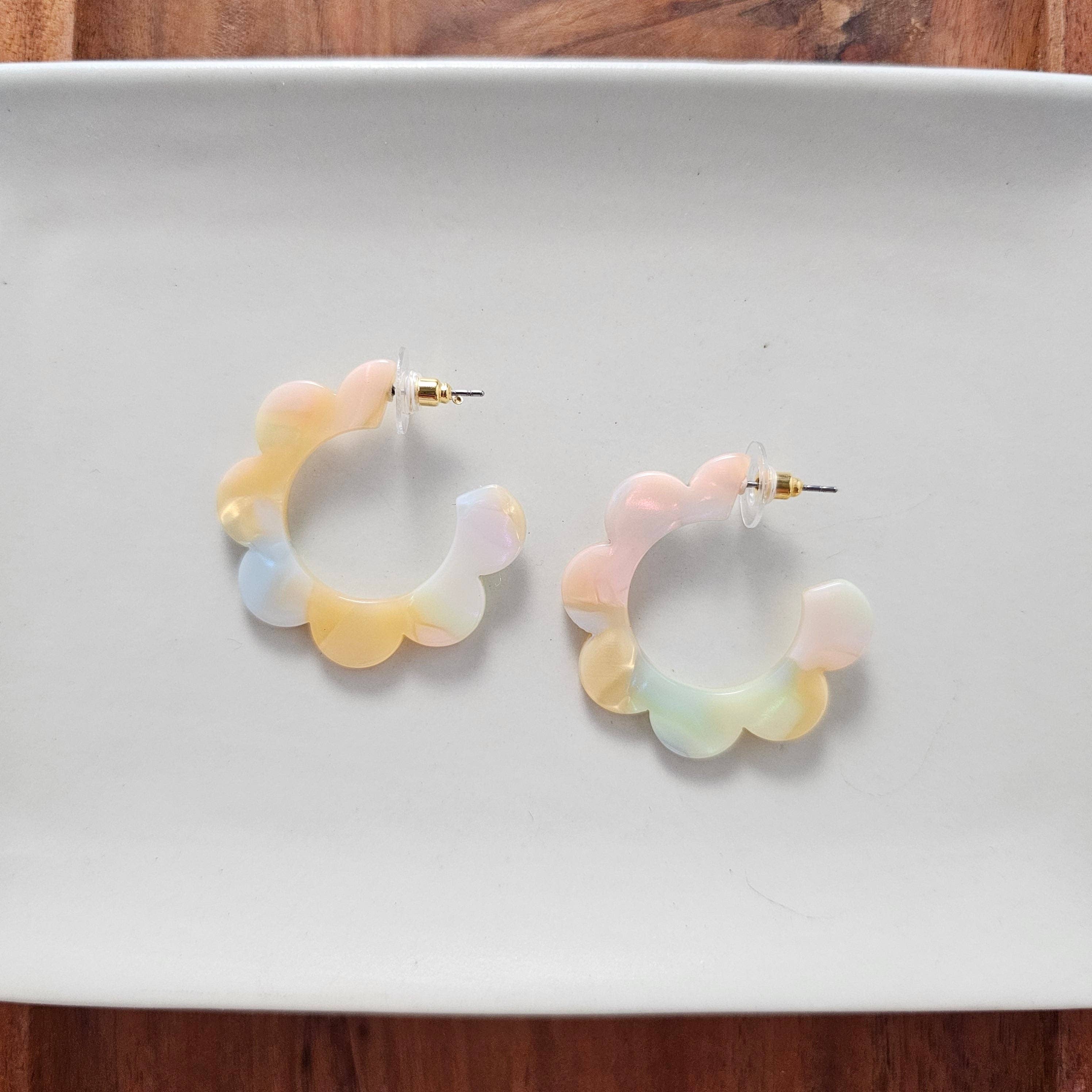 Flora Hoops - Pastel Rainbow // Flower, Earrings, Gift, Jewelry - Image 1
