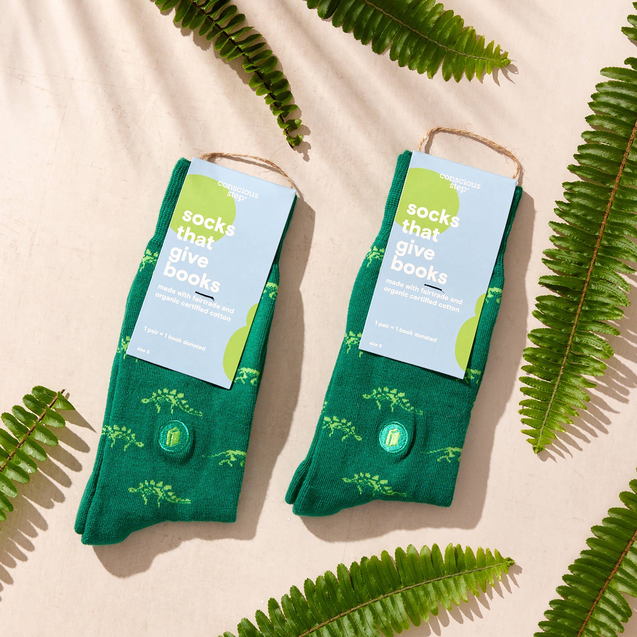 Socks that Give Books  (Green Dinosaurs): Small - Image 3