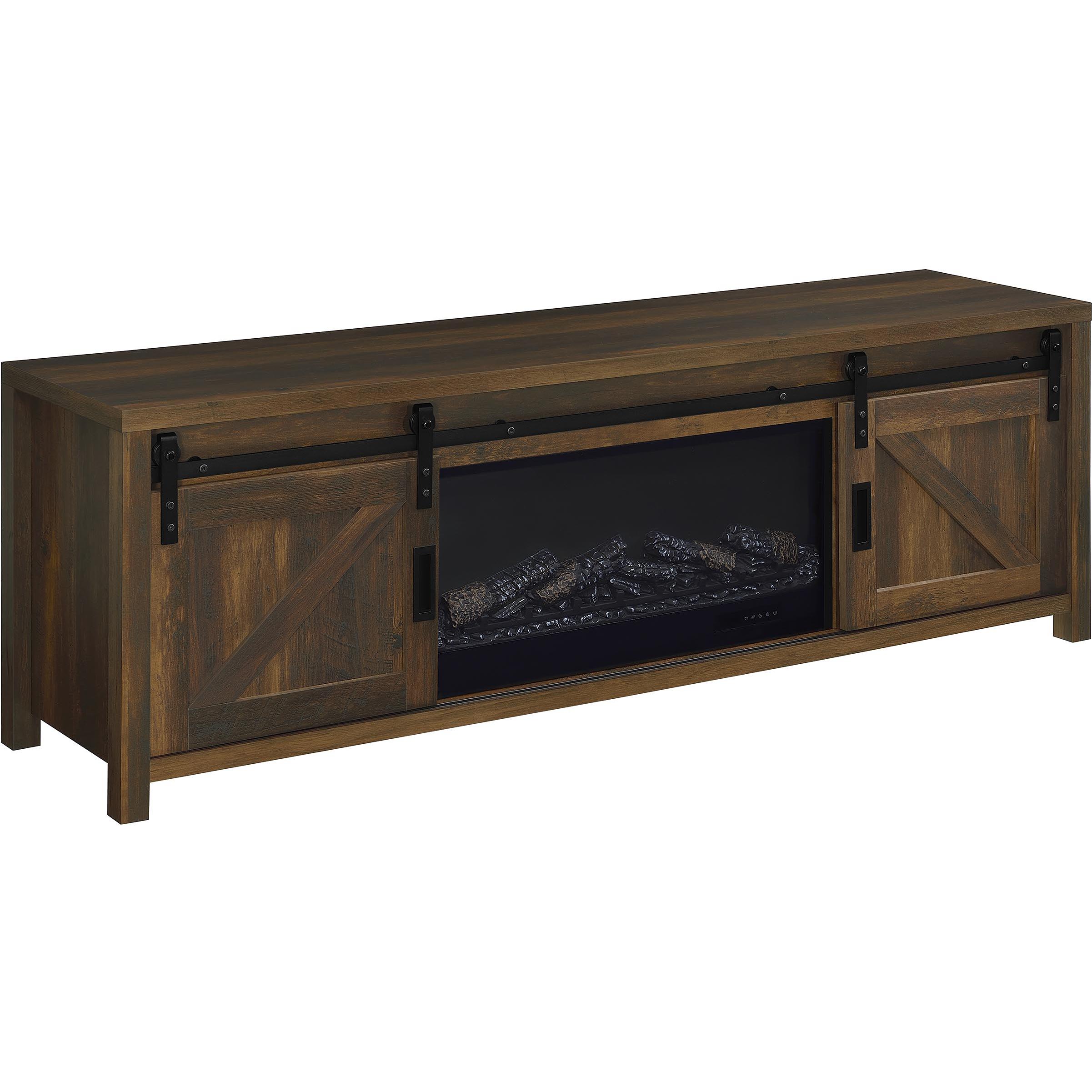 Coaster Furniture Enfield 722863 71-inch TV Stand Fireplace Media Console – Dark Pine