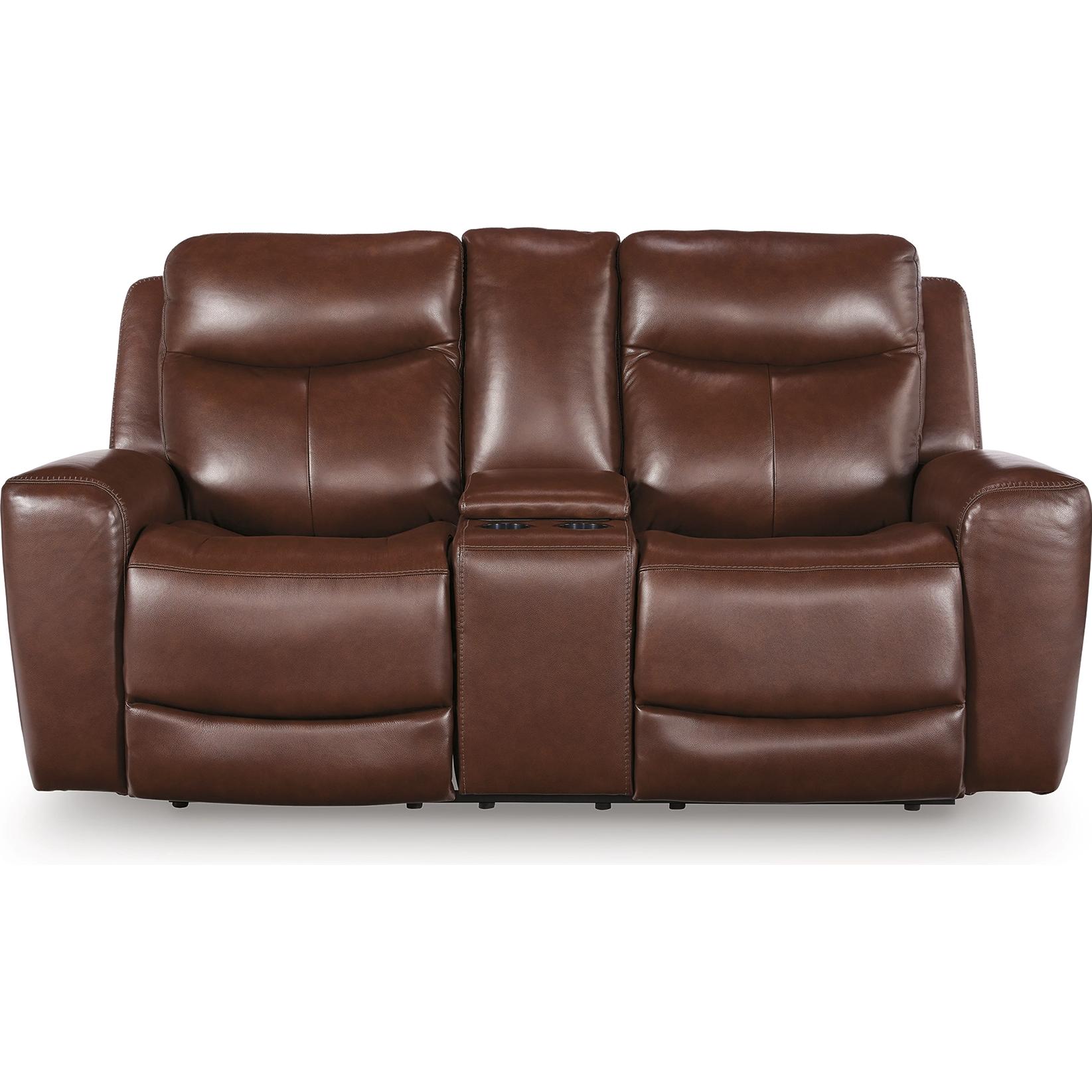 Signature Design by Ashley Next Move Power Reclining Leather Match Loveseat with Console PCU1210218 - Image 3