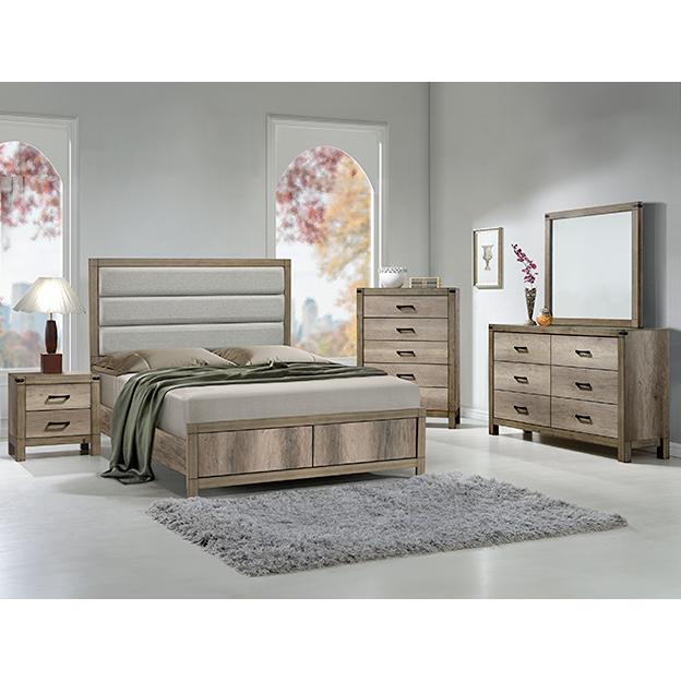 Crown Mark Matteo Queen Upholstered Panel Bed B3202-Q-HBFB/B3200-KQ-RAIL - Image 1