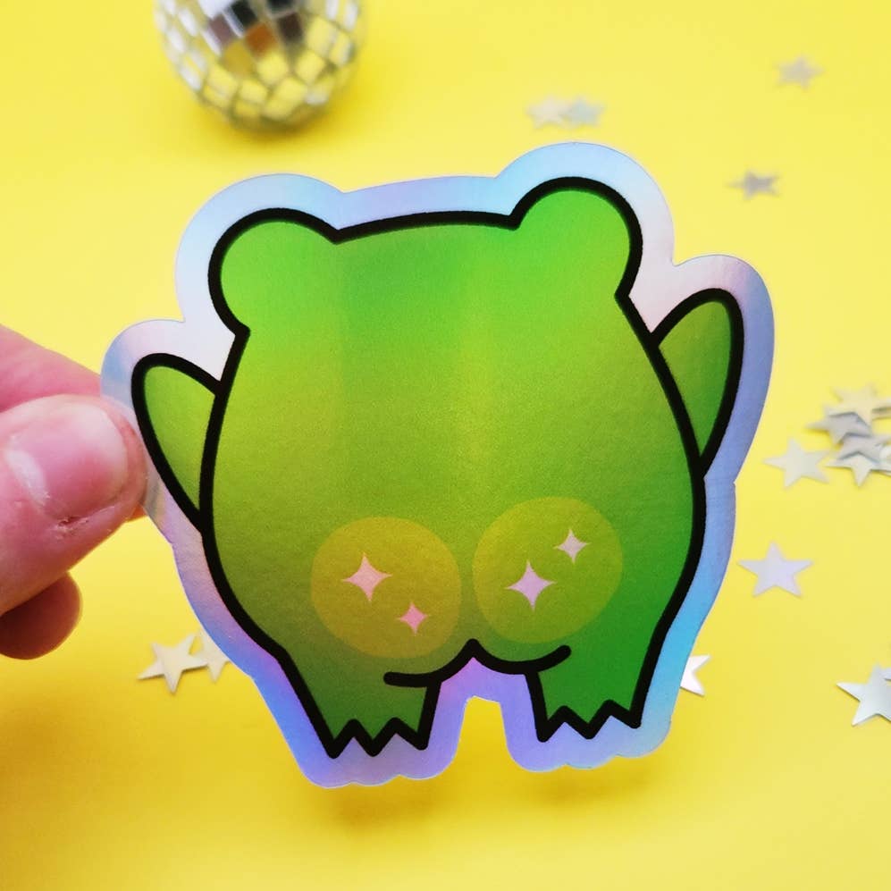 Kawaii frog butt funny cute hilarious sticker toad holograph - Image 3