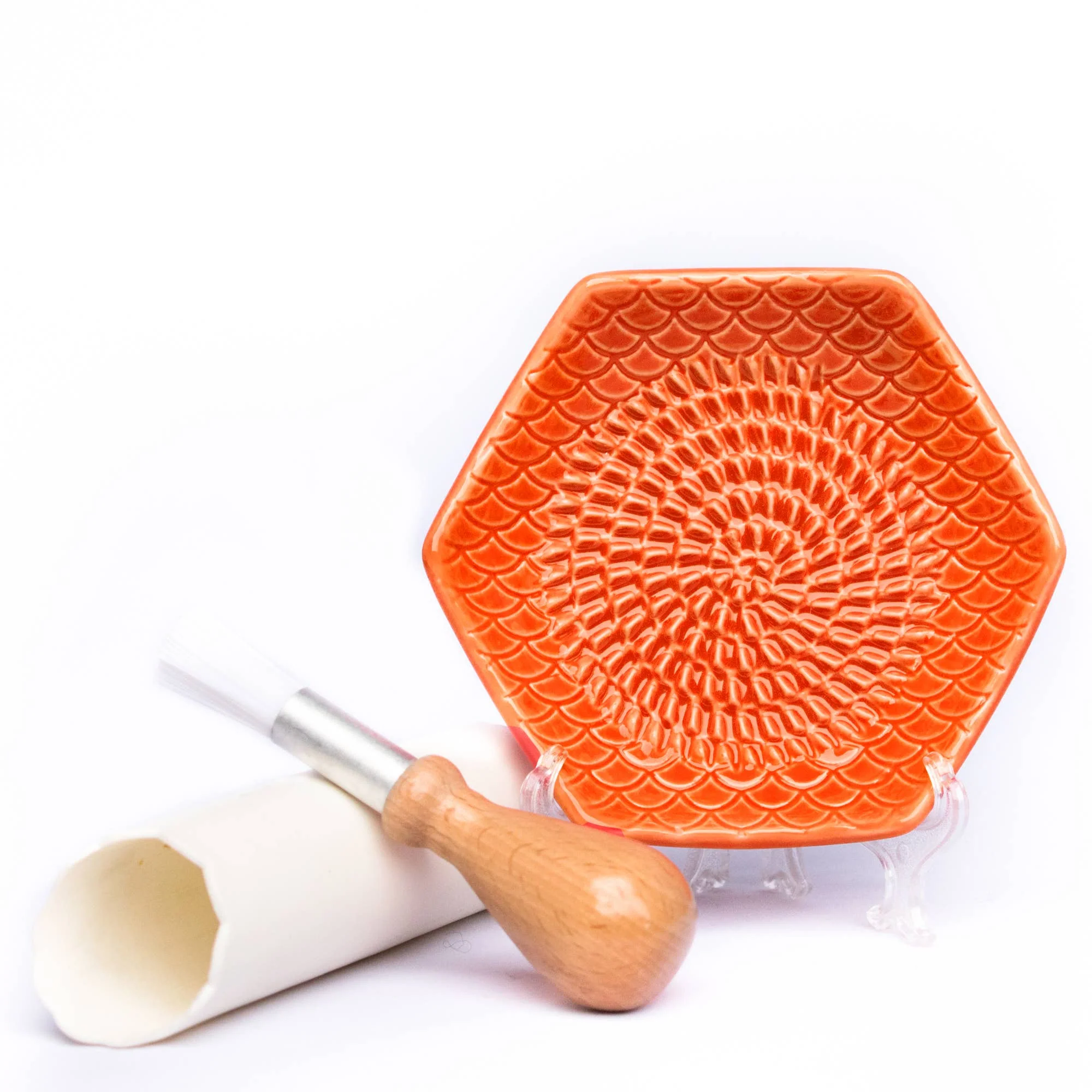 Carrot Orange 3 Piece Set: Ceramic Grater, Peeler, Brush - Image 2
