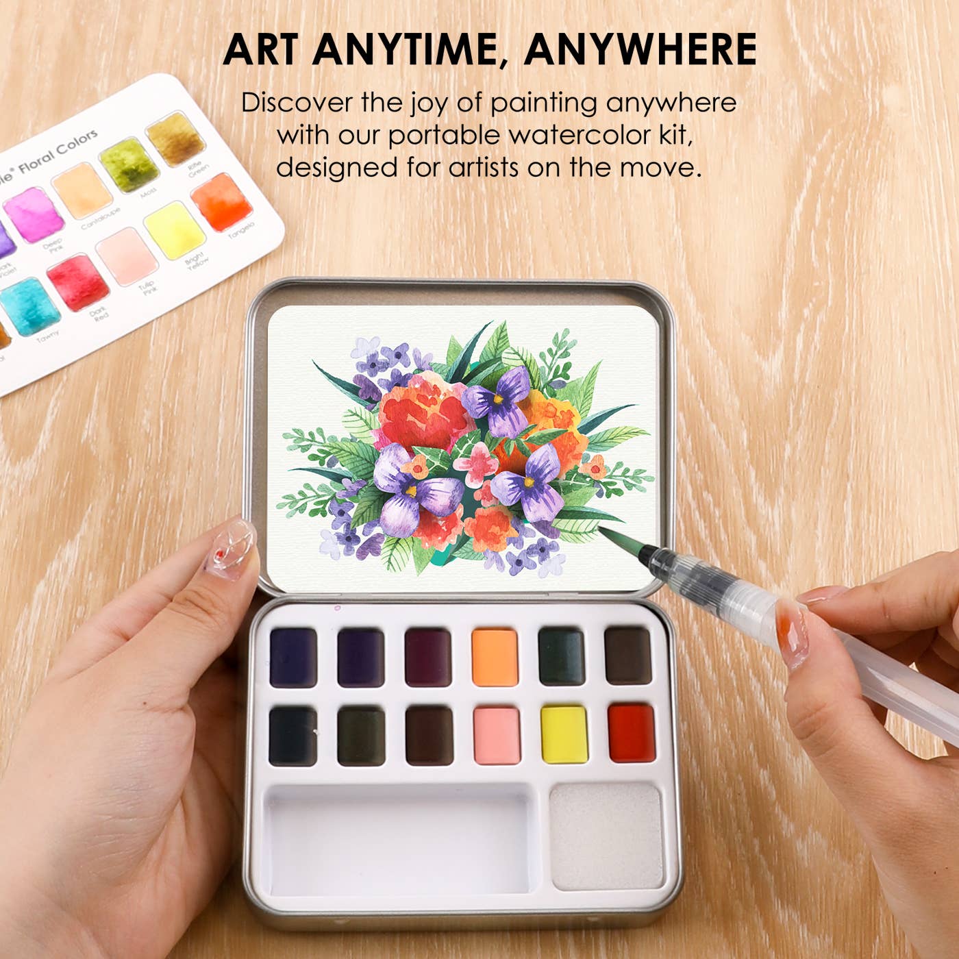 Watercolor Pocket Set Of 12 With Brush - Floral Colors - Image 3