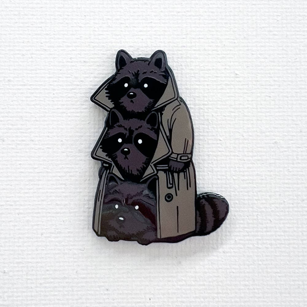 3 Raccoons In A Trenchcoat Pretending To Be A Guy Pin - Image 1