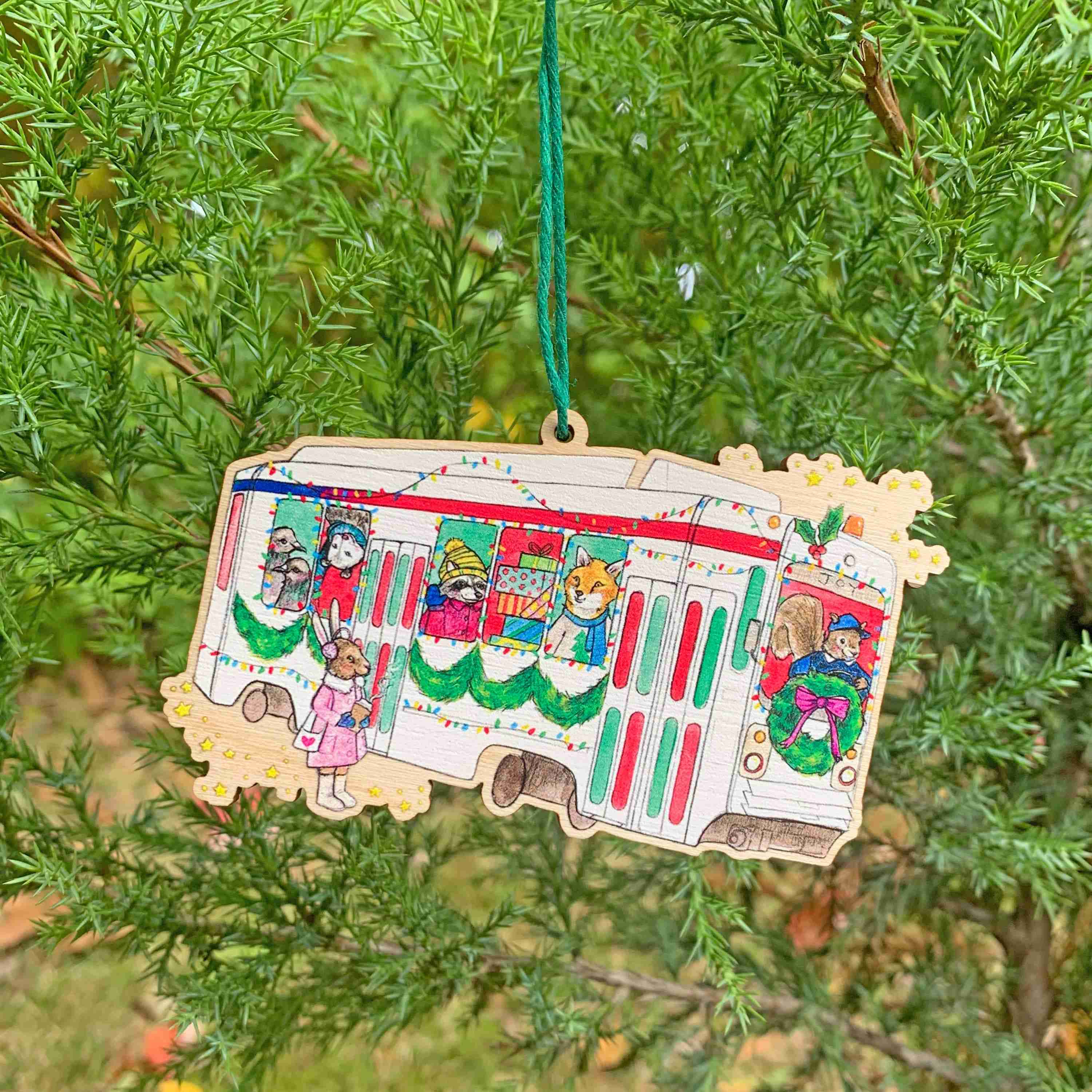 Jolly Trolley - 3.5" illustrated wooden tree ornament - Image 2