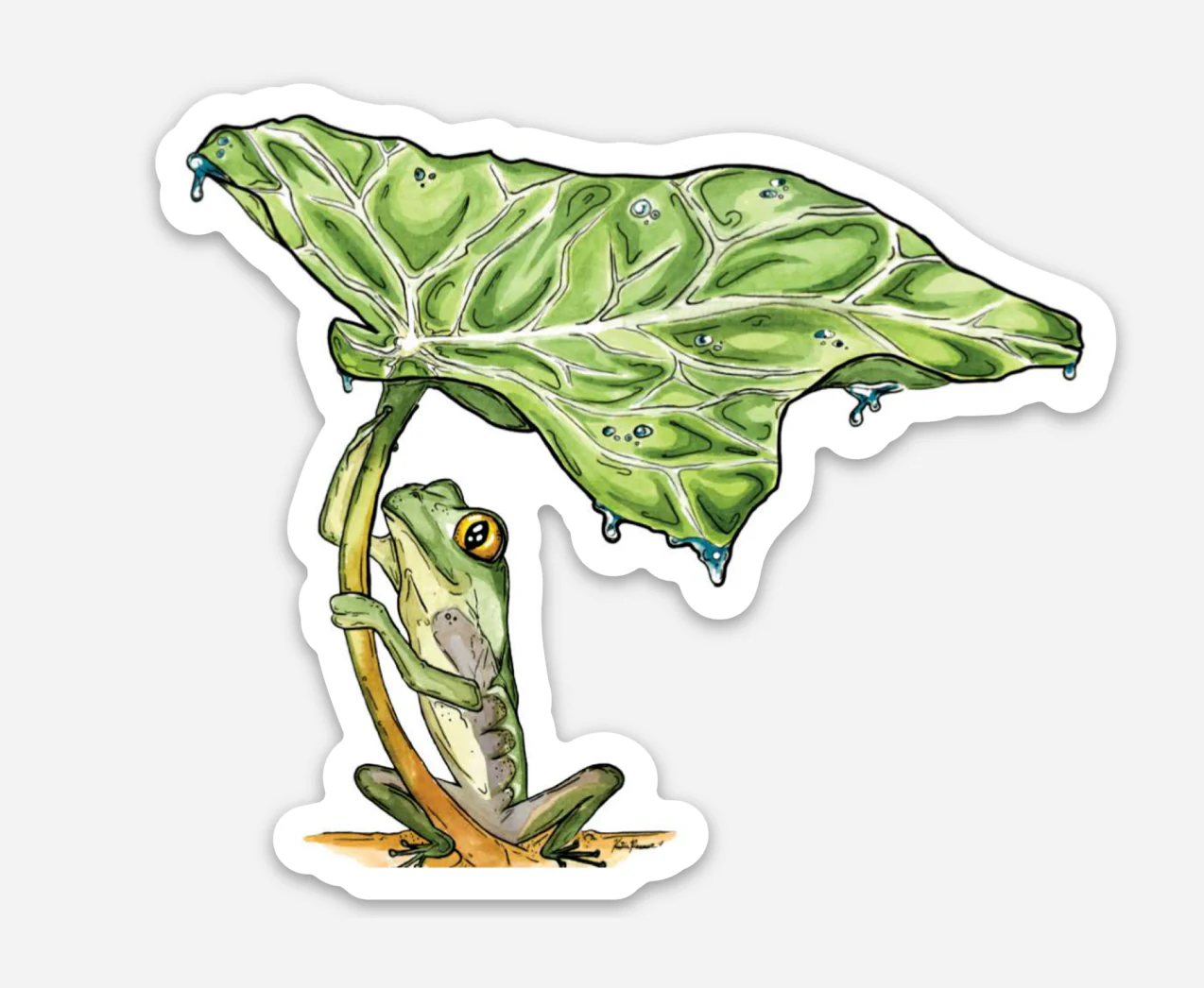 Frog and Leaf Sticker - Image 1