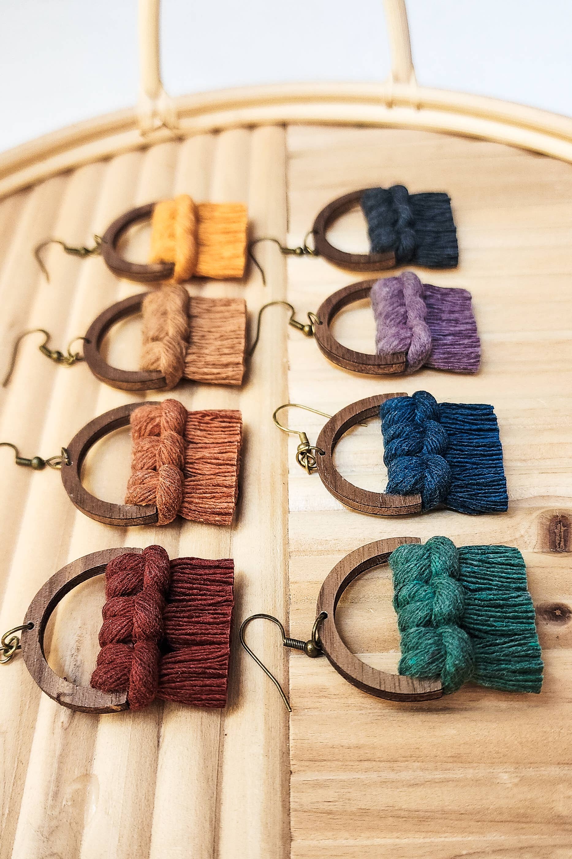 Macrame Fringe Earrings Semi Circle Fall Colors: Citrus - Image 1