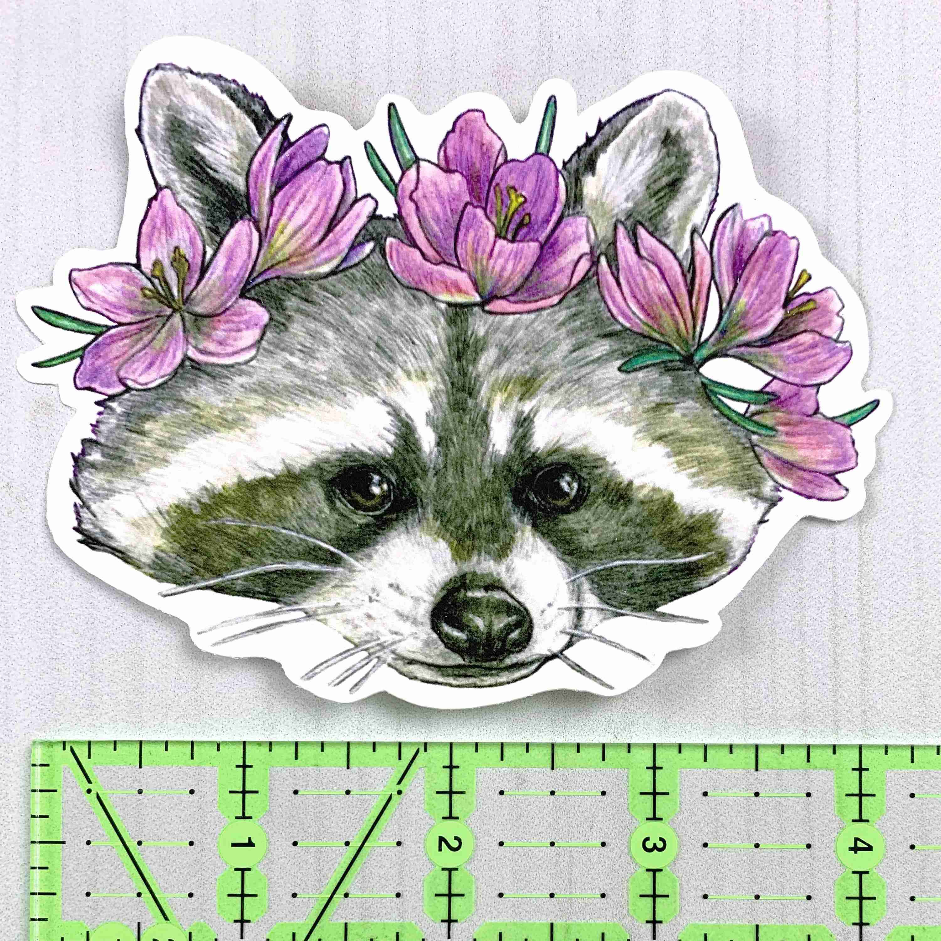 Raccoon with Floral Crown Vinyl Sticker - Image 2