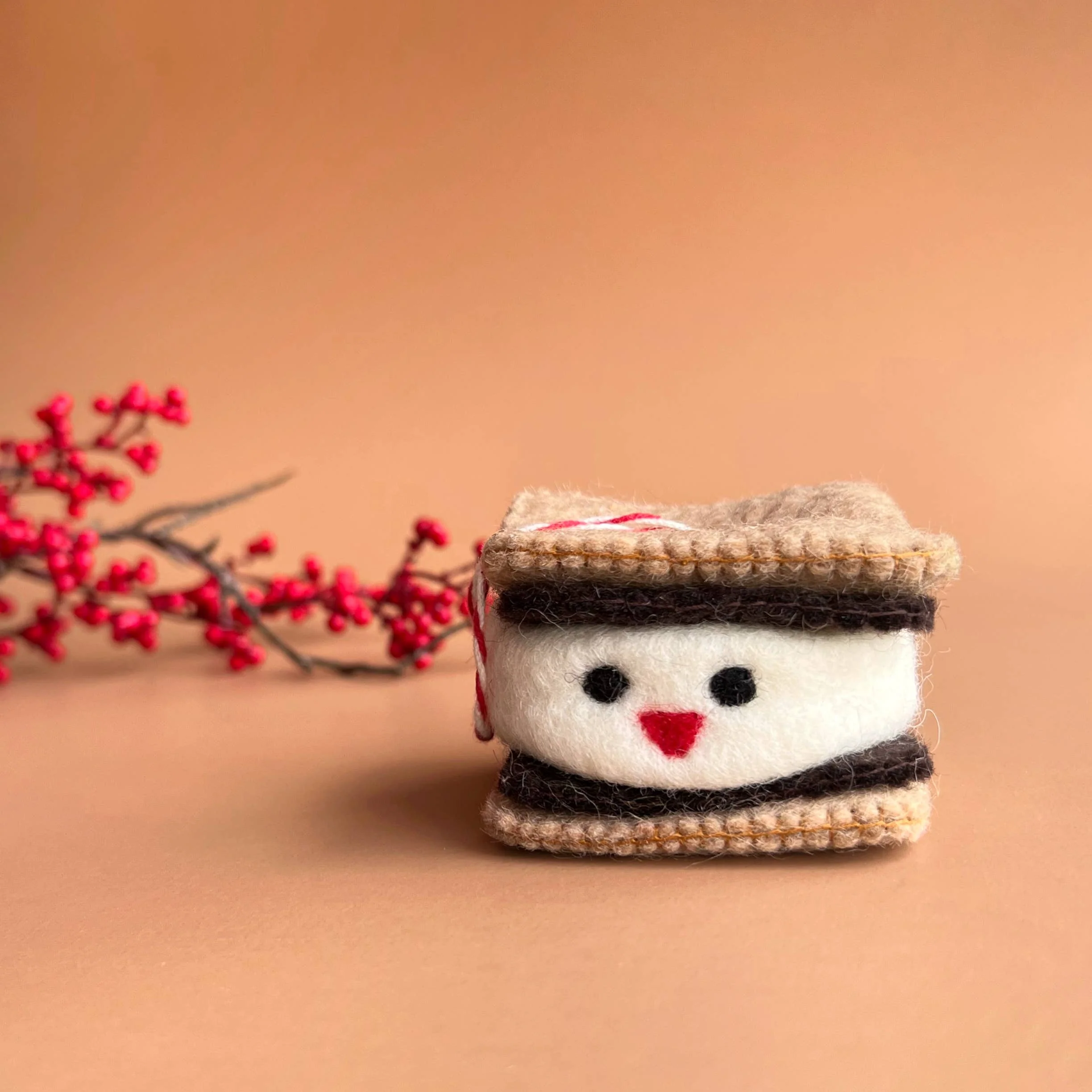 Smiling S'more Felt Wool Christmas Ornament - Image 2