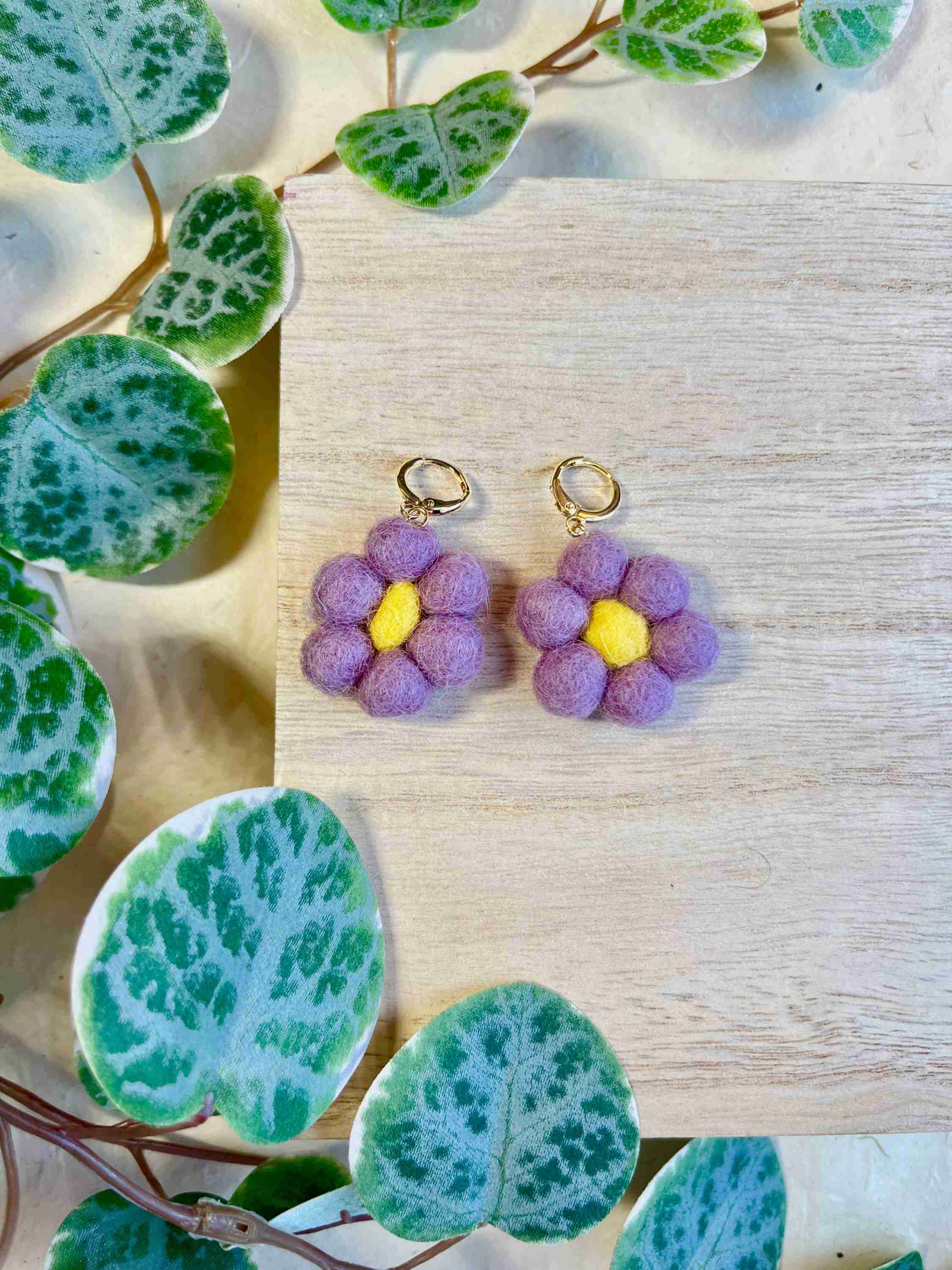 Mini Felted Daisy Earrings - Image 2