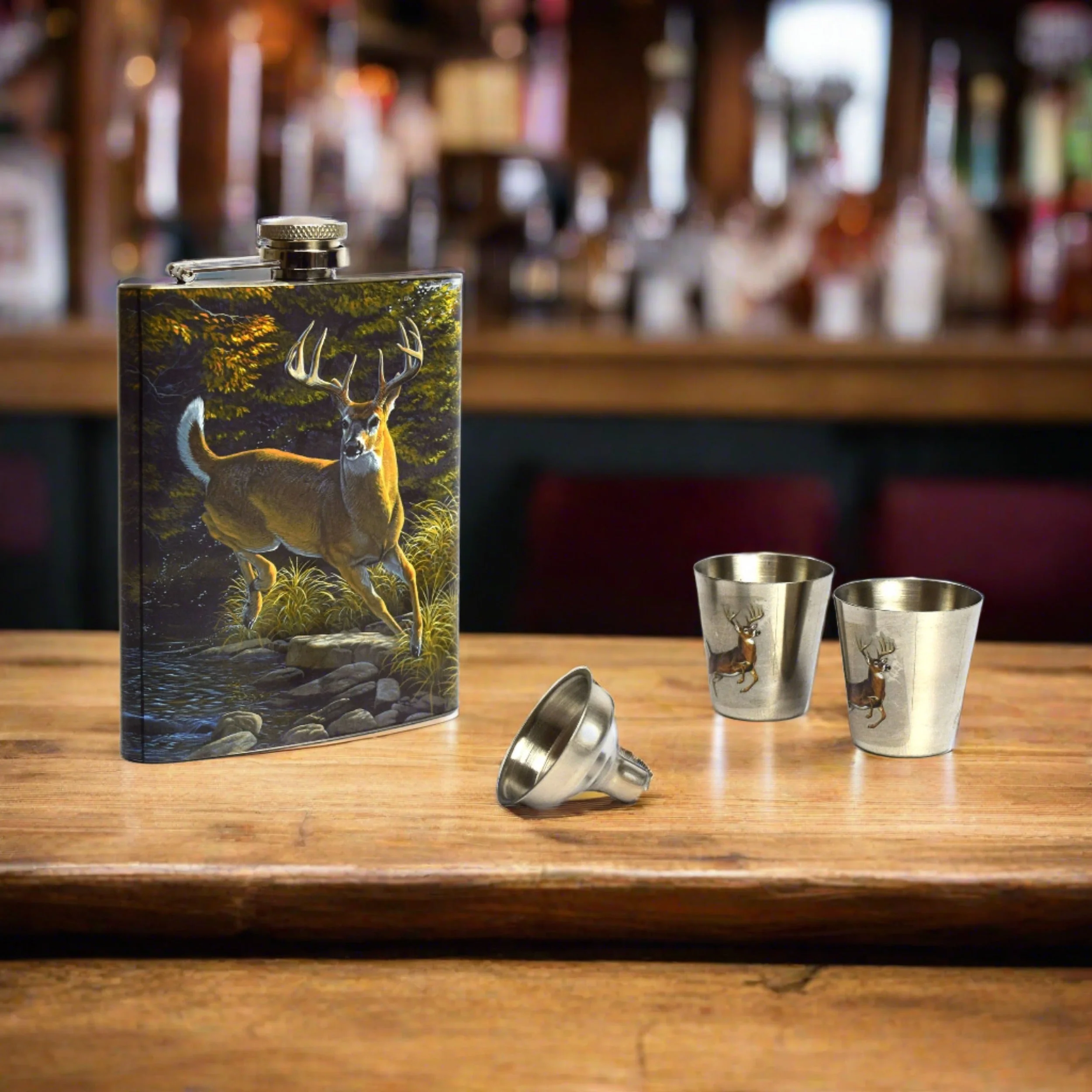 Flask and Shot Glass-Deer