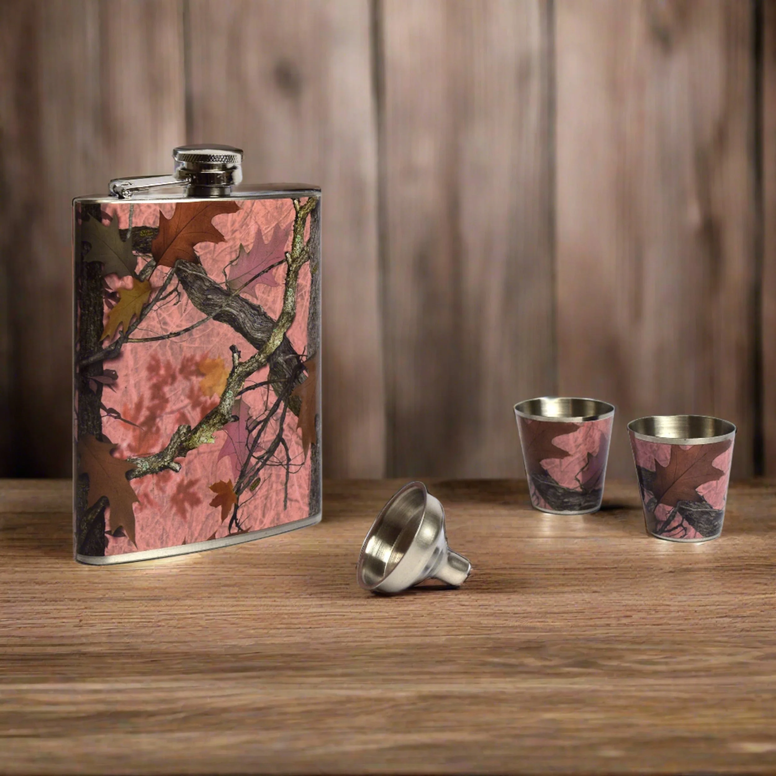 Flask and Shot Set-Pink Camo