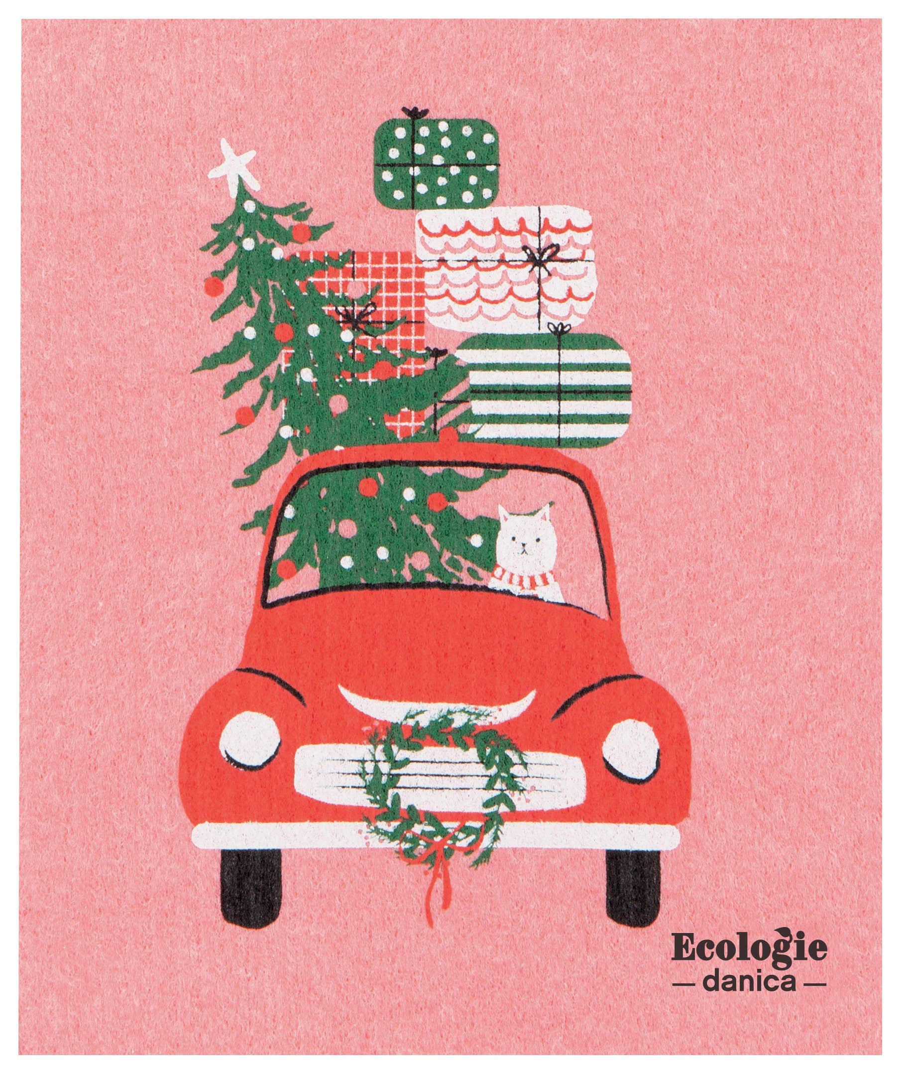Winter Wheels Cat Swedish Dishcloth - Image 1
