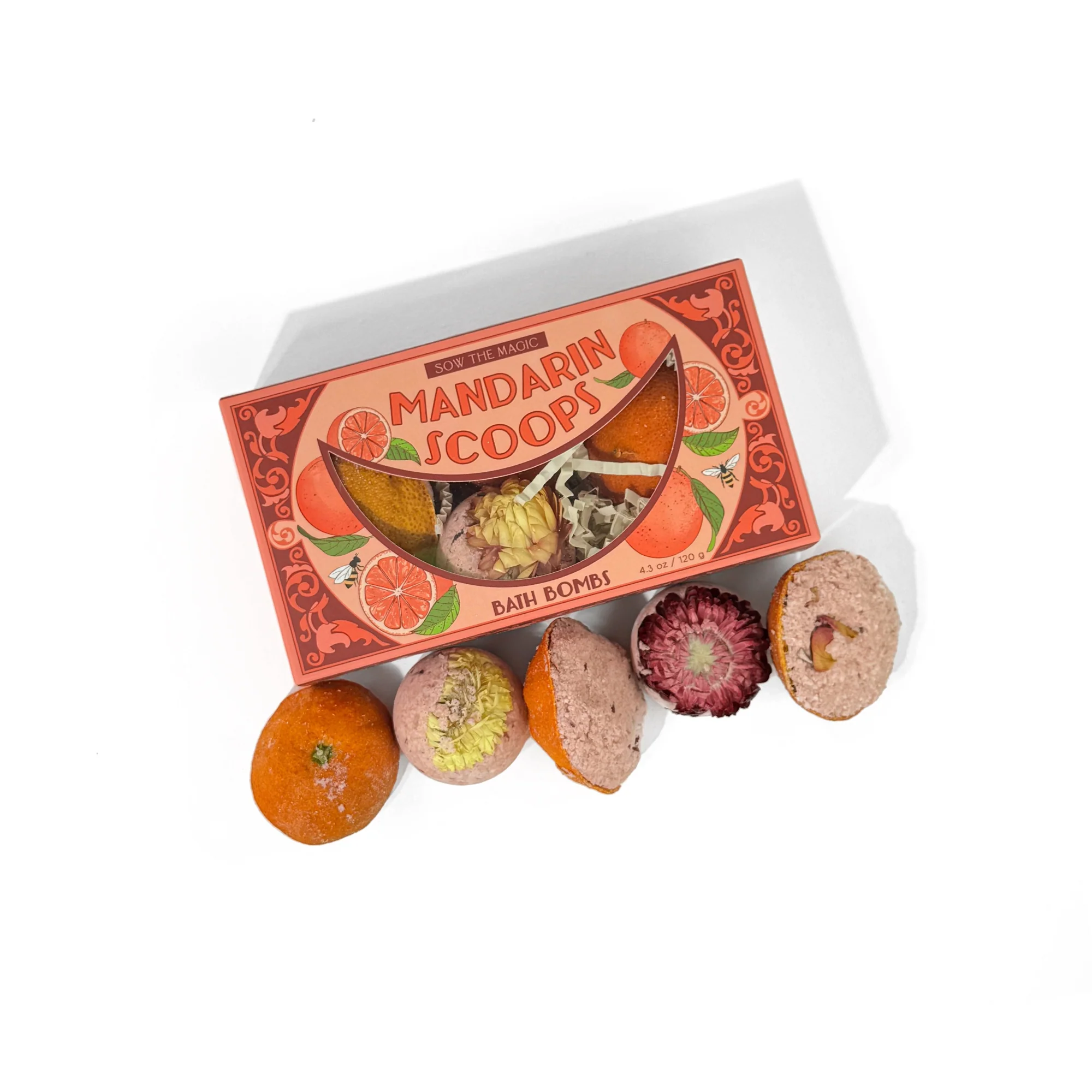 Mandarin Scoops Bath Bomb Gift Set made with Rose Botanicals - Image 1