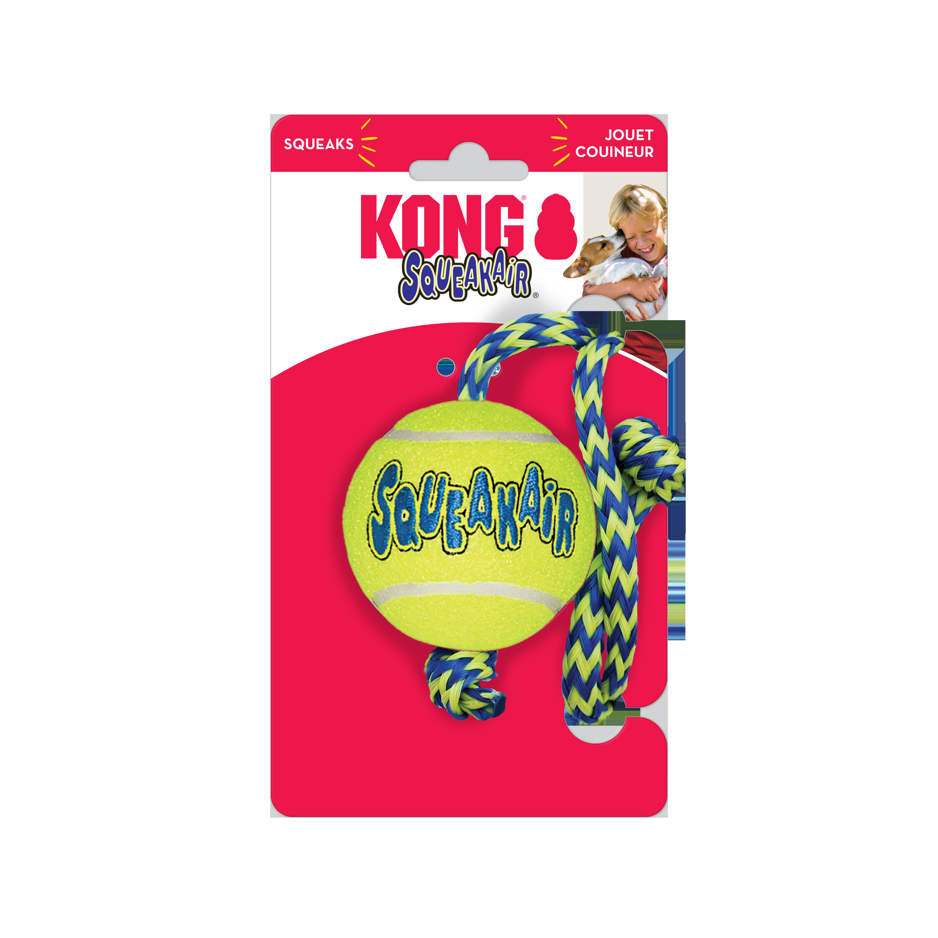 KONG Air Squeaker Tennis Ball w/rope - Image 1
