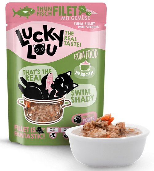 Lucky Lou Extrafood tuńczyk i warzywa w bulionie saszetka 70g - soczysty filet w lekkim bulionie - Image 1