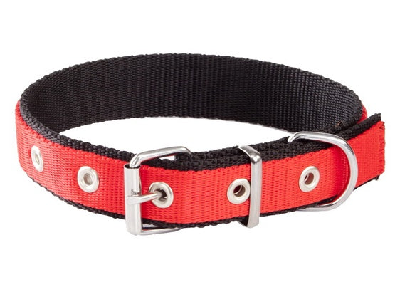 Dingo Obroża taśma polipropylenowa podwójnie zszywana 2,5cm/65cm czerwono-czarna - Image 1