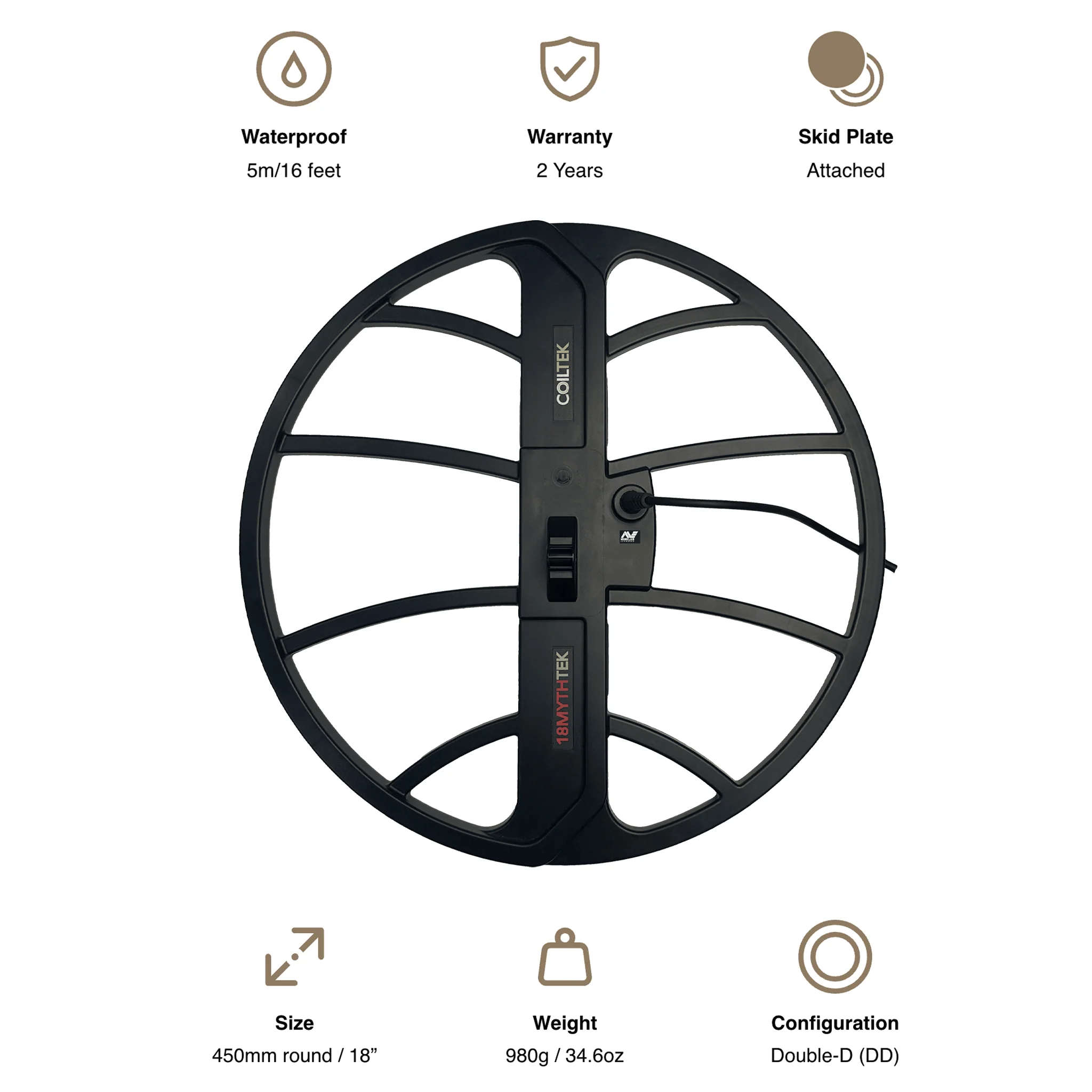 Coiltek 18” MYTHTEK Coil for Minelab Manticore Metal Detectors - Image 2