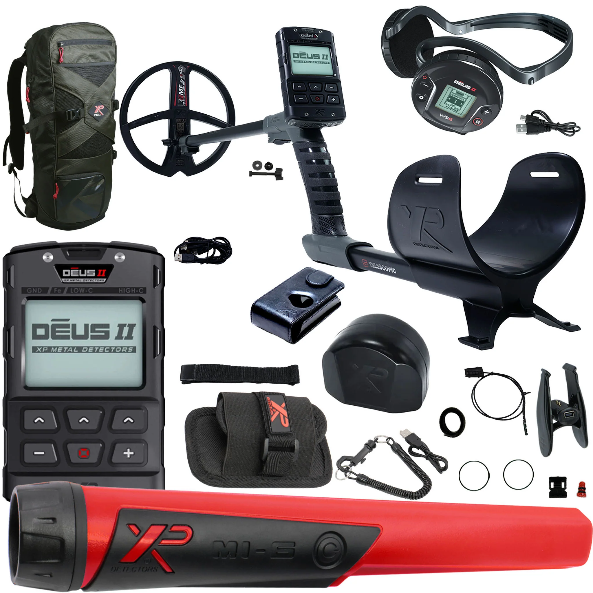 XP DEUS II Fast Multi Frequency RC + WS6 Metal Detector with 9" FMF Search Coil, Pinpointer, and Backpack - Image 1