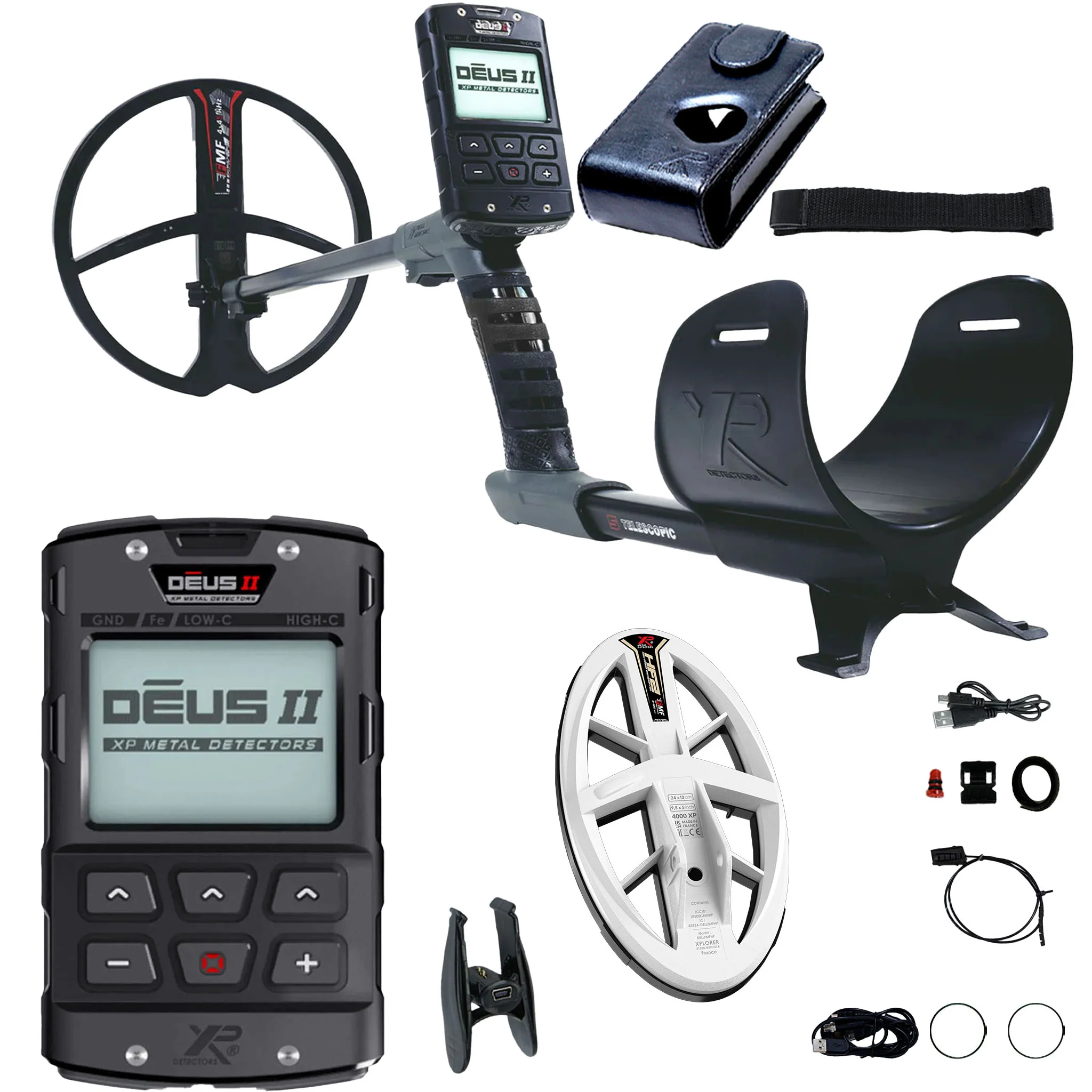 XP DEUS II Fast Multi Frequency RC Metal Detector with 11" FMF and  9.5” x 5” HF2 FMF Search Coils - Image 1