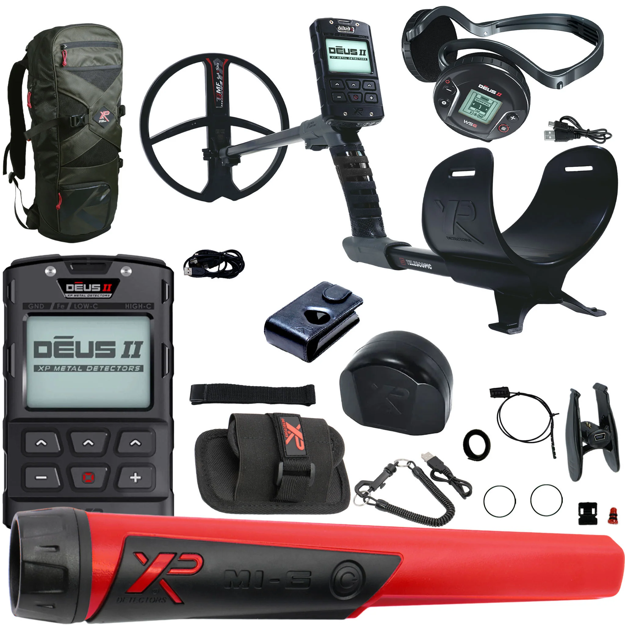 XP DEUS II Fast Multi Frequency RC + WS6 Metal Detector with 11" FMF Search Coil Dive, Pinpointer, & Backpack - Image 1