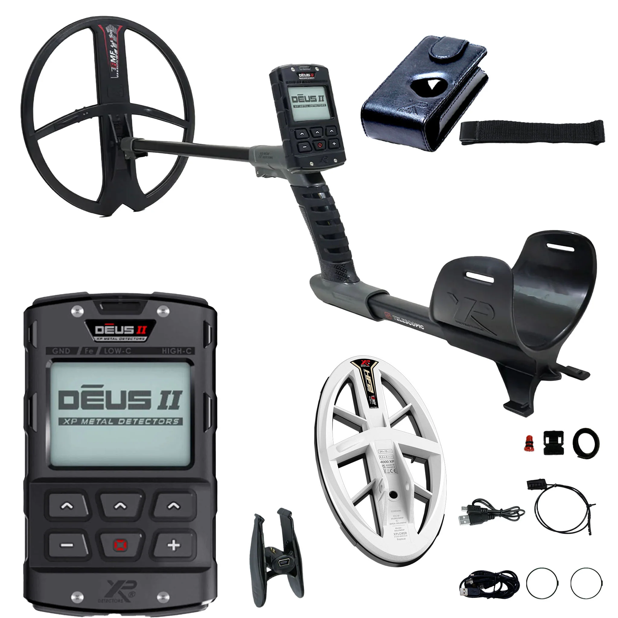 XP DEUS II Fast Multi Frequency RC Metal Detector with 13x11" FMF and 9.5” x 5” HF2 FMF Elliptical Search Coils - Image 1