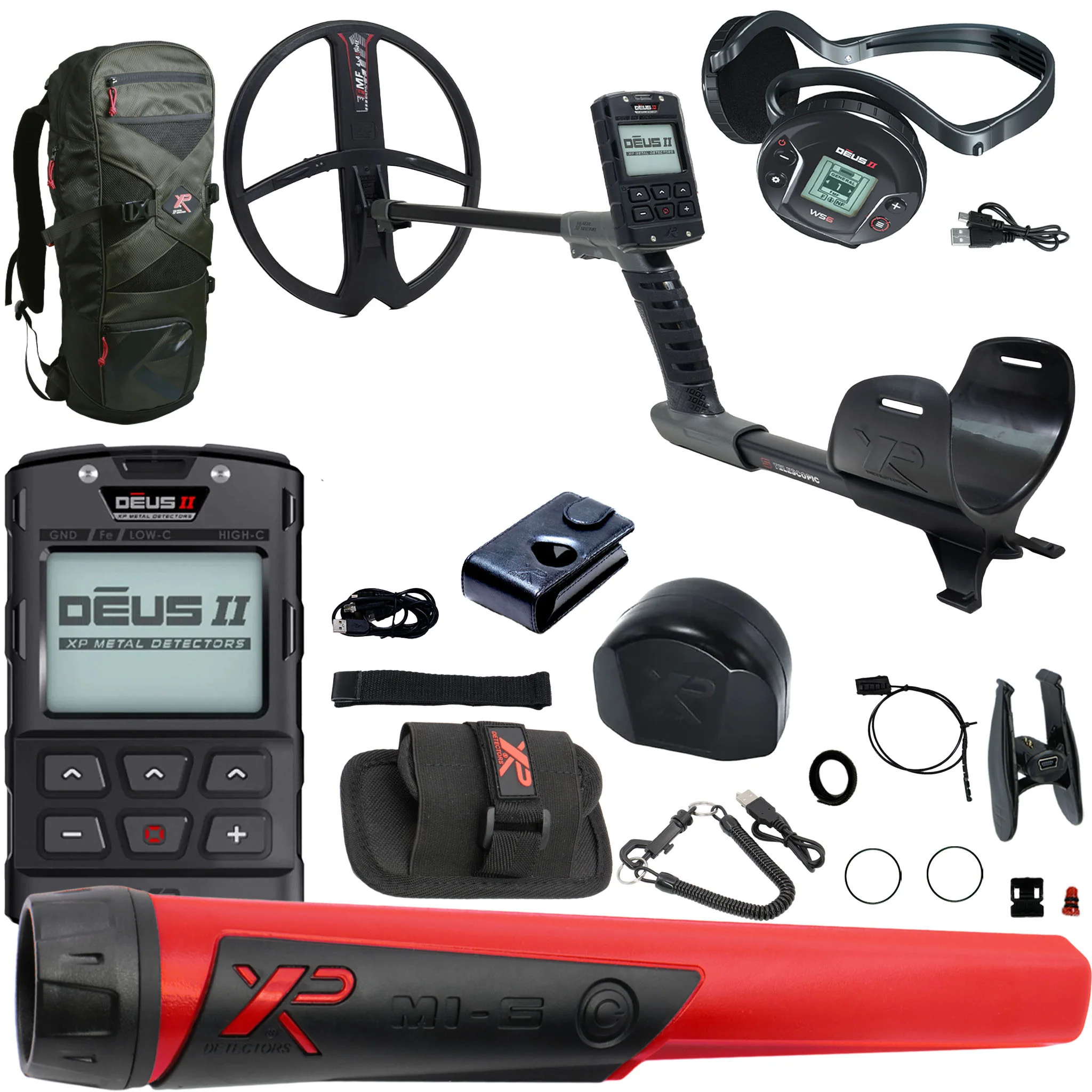 XP DEUS II Fast Multi Frequency RC + WS6 Metal Detector with 13x11" FMF Search Coil, Pinpointer, and Backpack - Image 1
