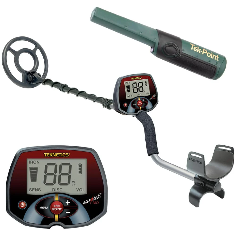 Teknetics Eurotek Pro Metal Detector w/ 11" DD Double-D Coil, Coil Cover, and Tek-Point Pinpointer - Image 1