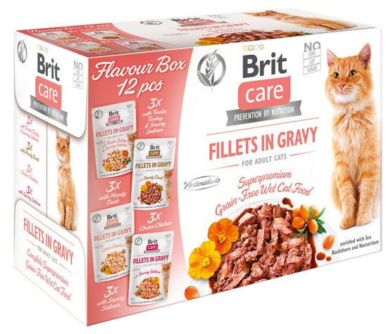 Brit Care Cat Fillets in gravy flavour box – mix 4 smaków w sosie
