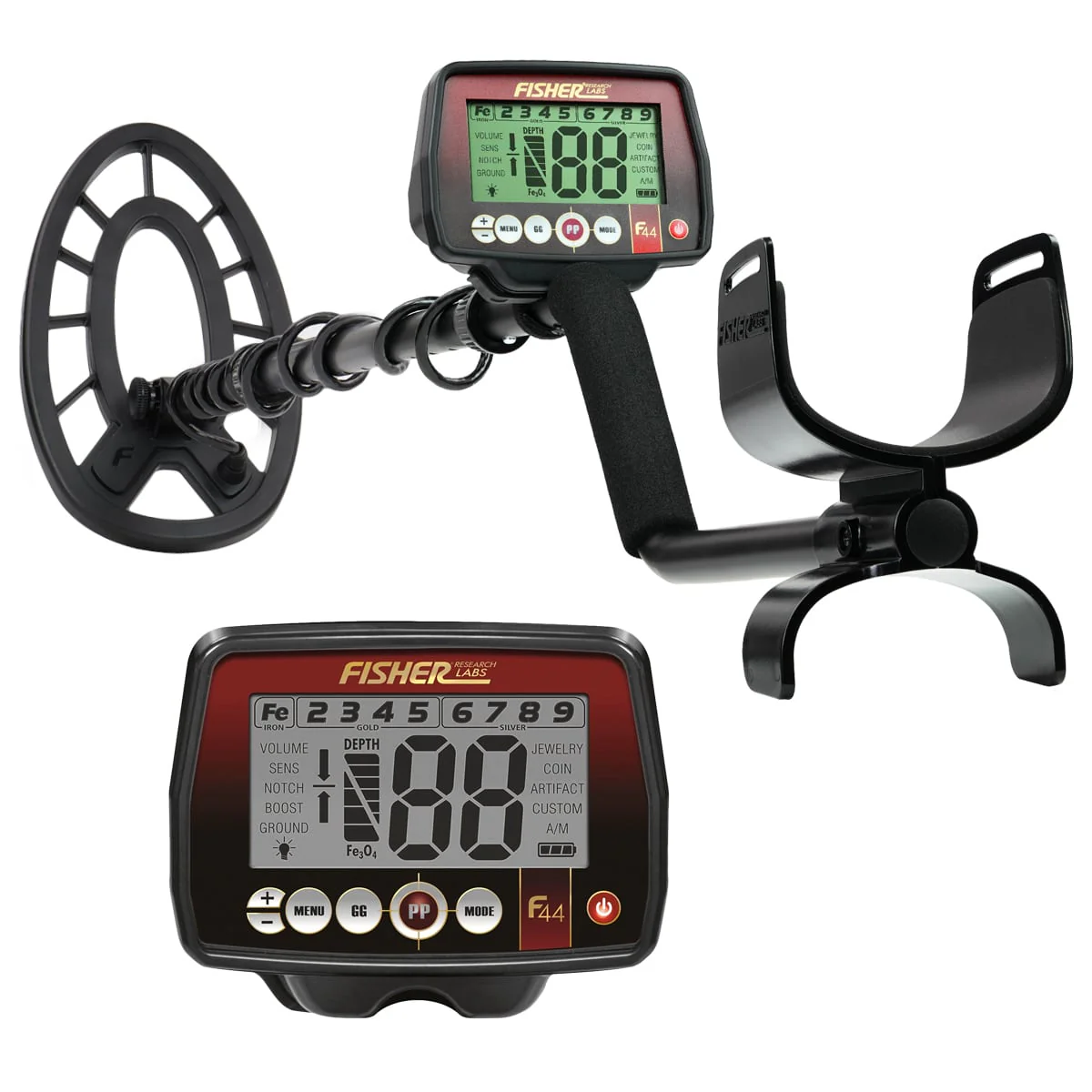 Fisher F44 Metal Detector with 11" Concentric Elliptical Waterproof Search Coil (Open Box) - Image 1