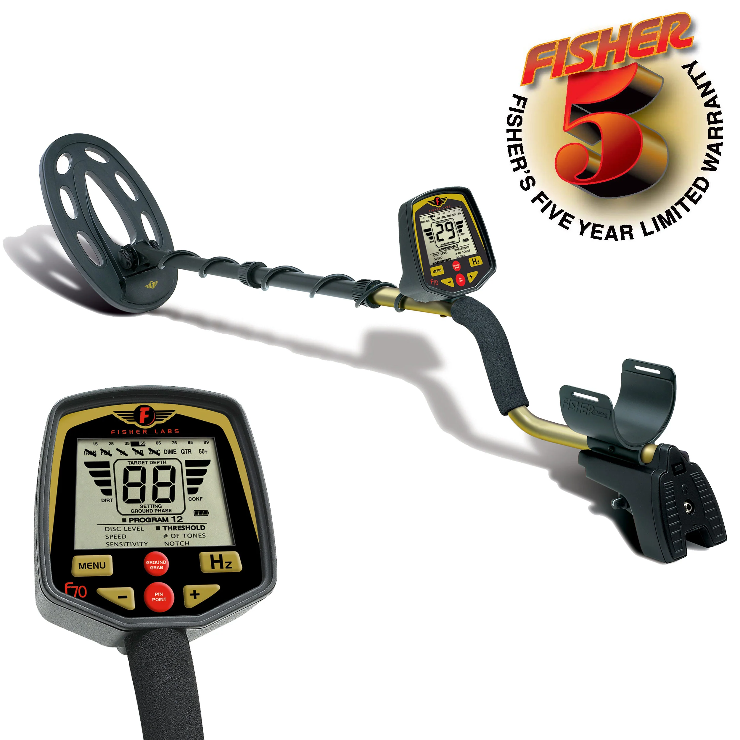Fisher F70 Metal Detector with 10" Elliptical Search Coil and 5 Year Warranty - Image 1
