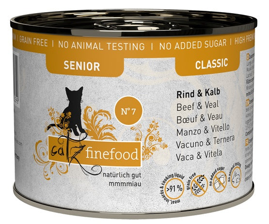 Catz Finefood Classic Senior N.07 wołowina i cielęcina – bezzbożowa receptura dla starszych kotów