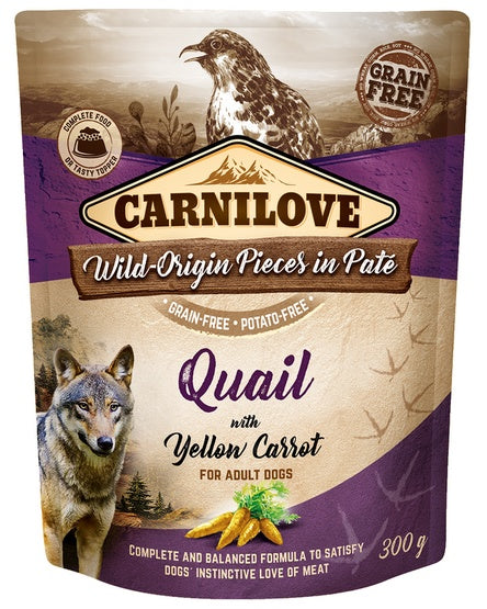 Carnilove Dog Quail & Yellow Carrot – przepiórka i żółta marchew saszetka 300g
