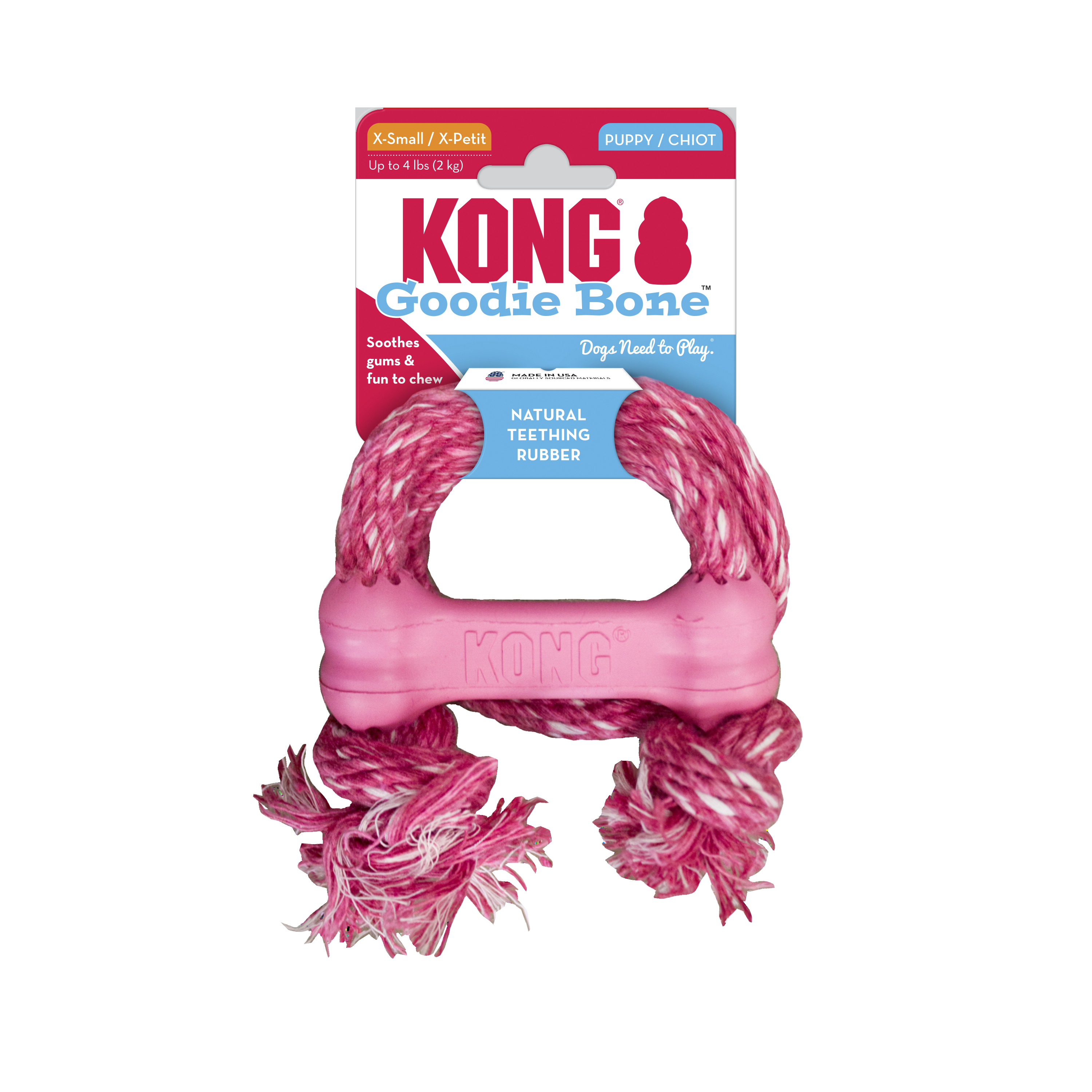 KONG Puppy Goodie Bone w/Rope /Pink - Image 1