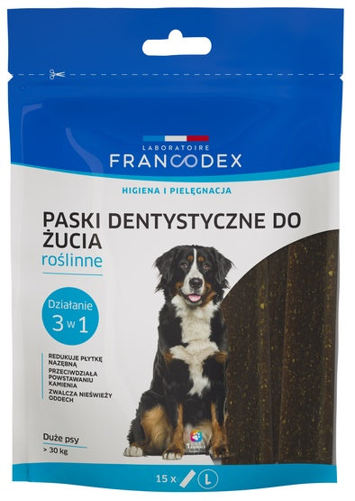 Francodex Paski Dental L 15 szt. 502,5 g - roślinne paski w kształcie Z dla dużych psów - Image 1