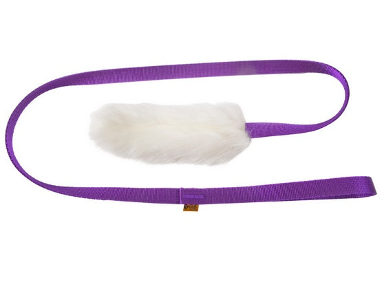 Dingo szarpak dla psa z naturalnym futrem owczym – długa rączka 130 cm fioletowy