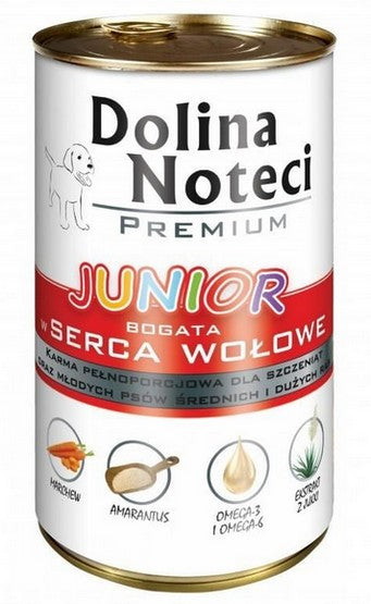 Dolina Noteci Premium Pies Junior Serca wołowe puszka 400g - Image 1