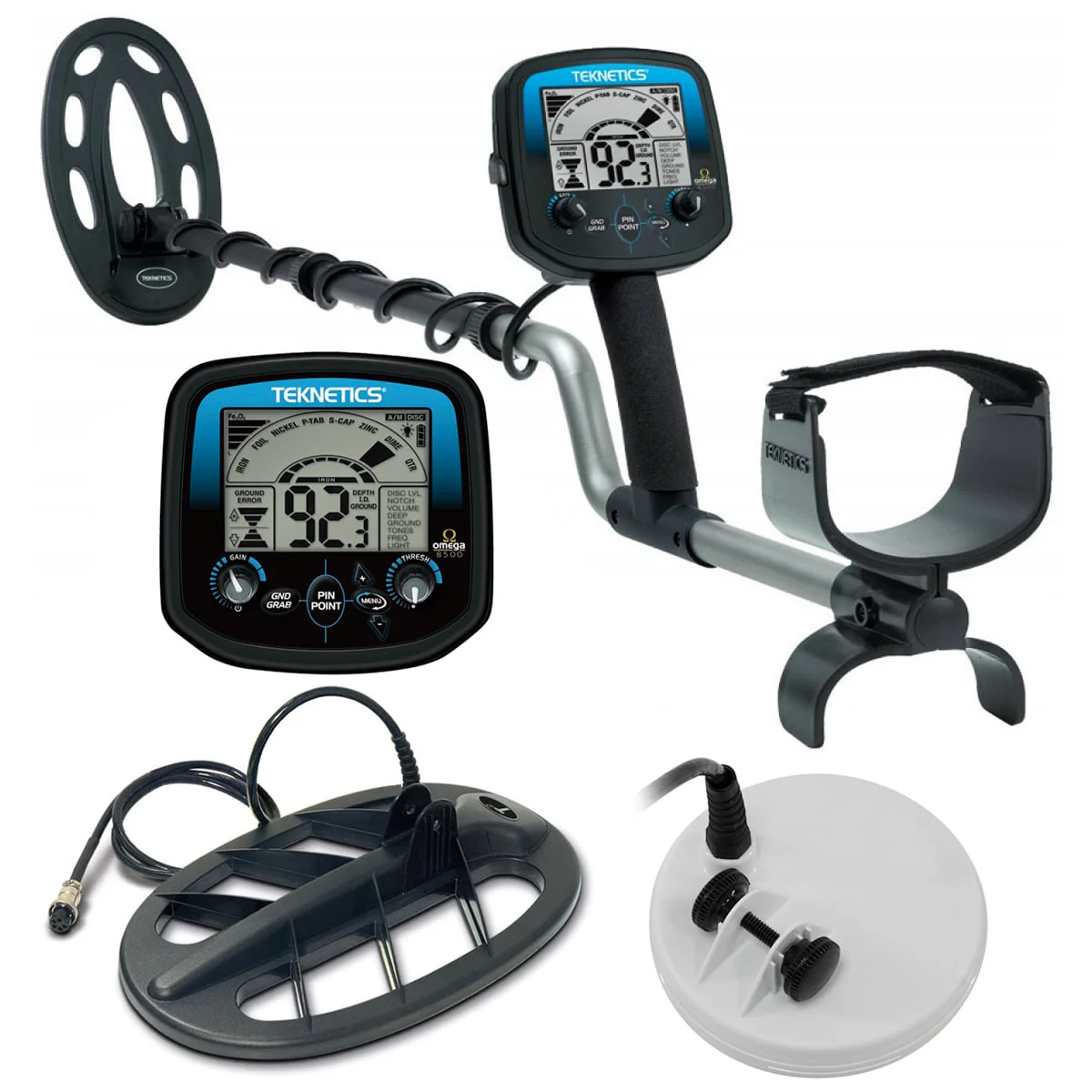 Teknetics Omega 8500 Metal Detector Combo with 5" DD Search Coil, 10" DD Search Coil, 11" DD Search Coil - Image 1