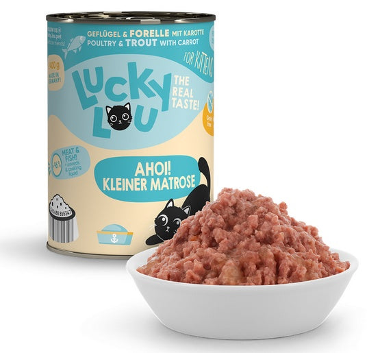 Lucky Lou Lifestage Kitten Drób i pstrąg puszka 400g - Image 3