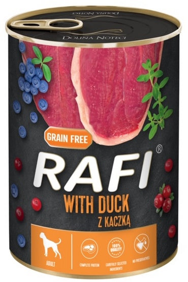 Rafi pies kaczka puszka 400 g – mokra karma pełnoporcjowa z owocami