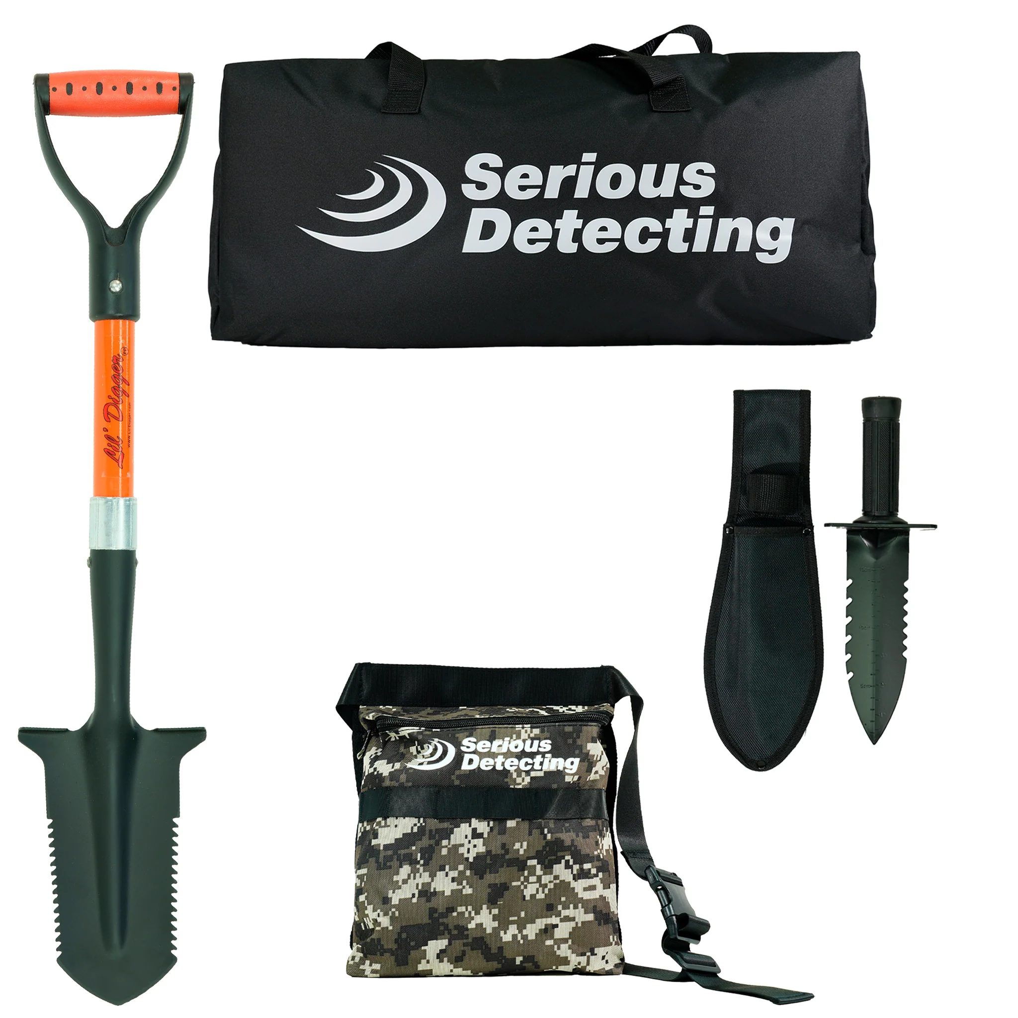 Serious Detecting Kit:  Pouch, Carry bag, Digger & Shovel for Treasure Hunting - Image 1