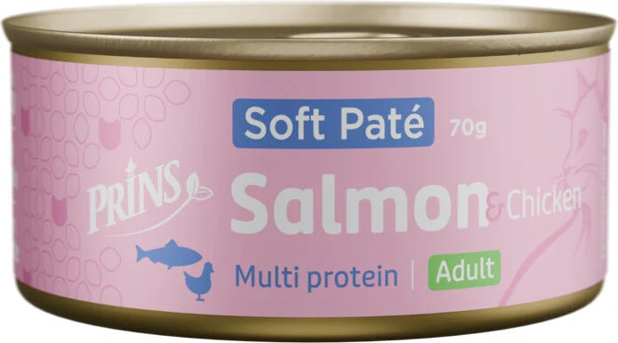 Prins Soft Paté Salmon & Chicken – Grain-free Natural Cat Food with Salmon and Chicken (24x70g)