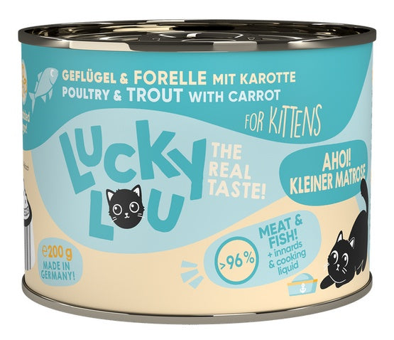 Lucky Lou Lifestage Kitten Drób i pstrąg puszka 200g - Image 1