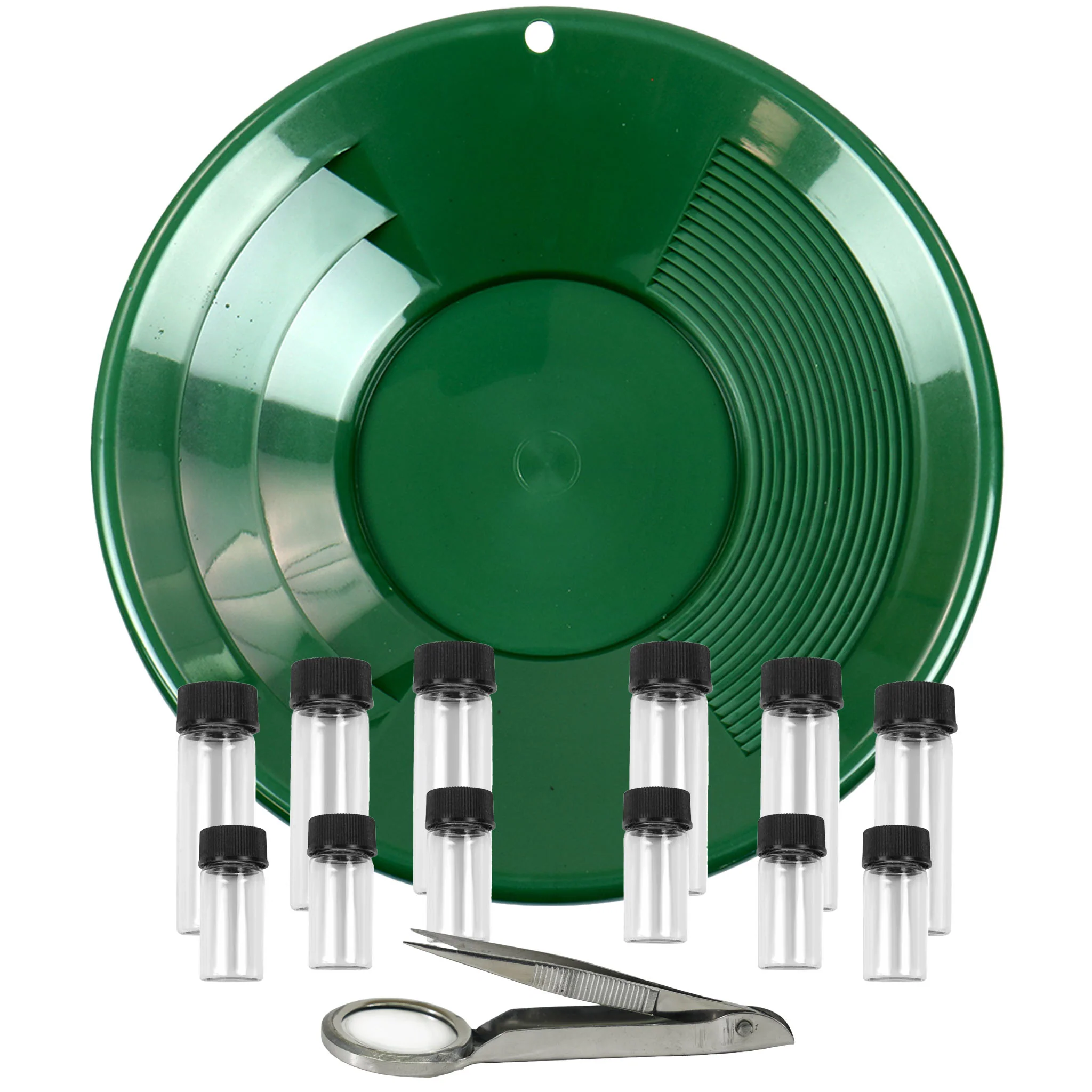 TerraX 14 Piece Gold Prospecting Kit - Pan, Vials, and Folding Magnifier Tweezers - Image 2