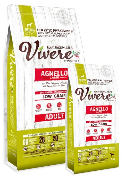 Vivere Dog Medium Adult Lamb karma monobiałkowa z jagnięciną – zestaw 12+3 kg