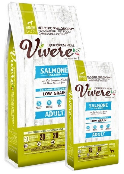 Vivere Dog Medium Adult Salmon – zestaw promocyjny 12 kg + 3 kg