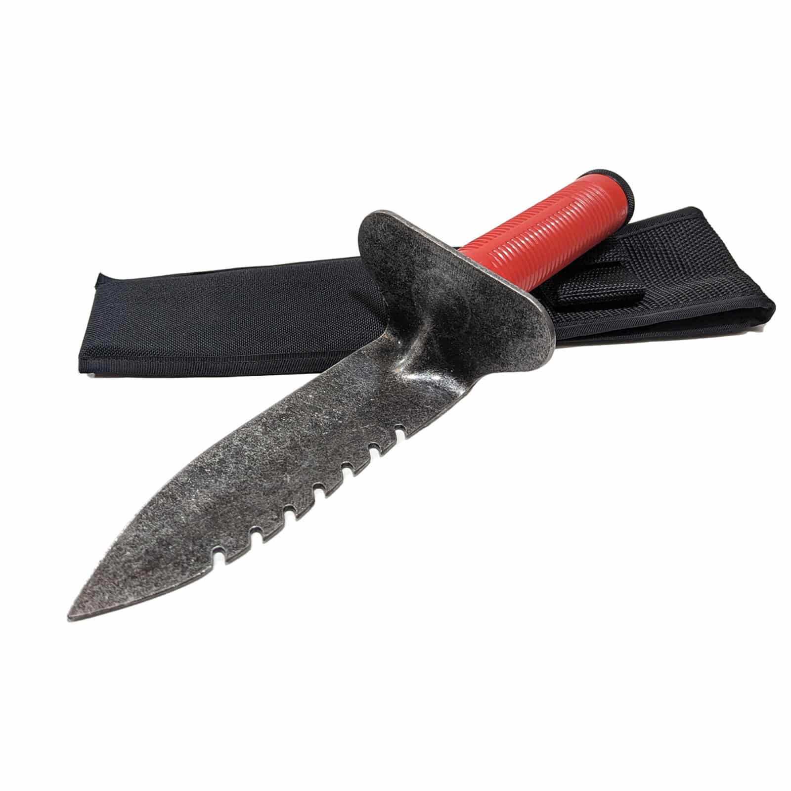Lesche Model 76 Left Serrated Digging Tool w/ Hollow Handle, Screw on Cap, and Belt Sheath - Image 1