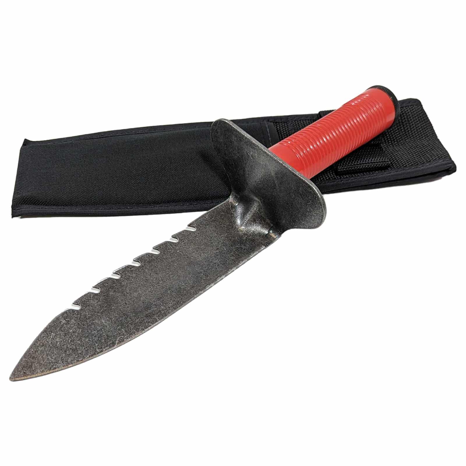 Lesche Model 76 Right Serrated Digging Tool w/ Hollow Handle, Screw on Cap, and Belt Sheath - Image 1